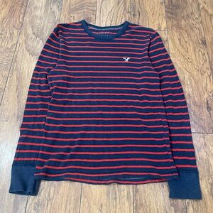 American Eagle Outfitters Navy and Red Striped Shirt